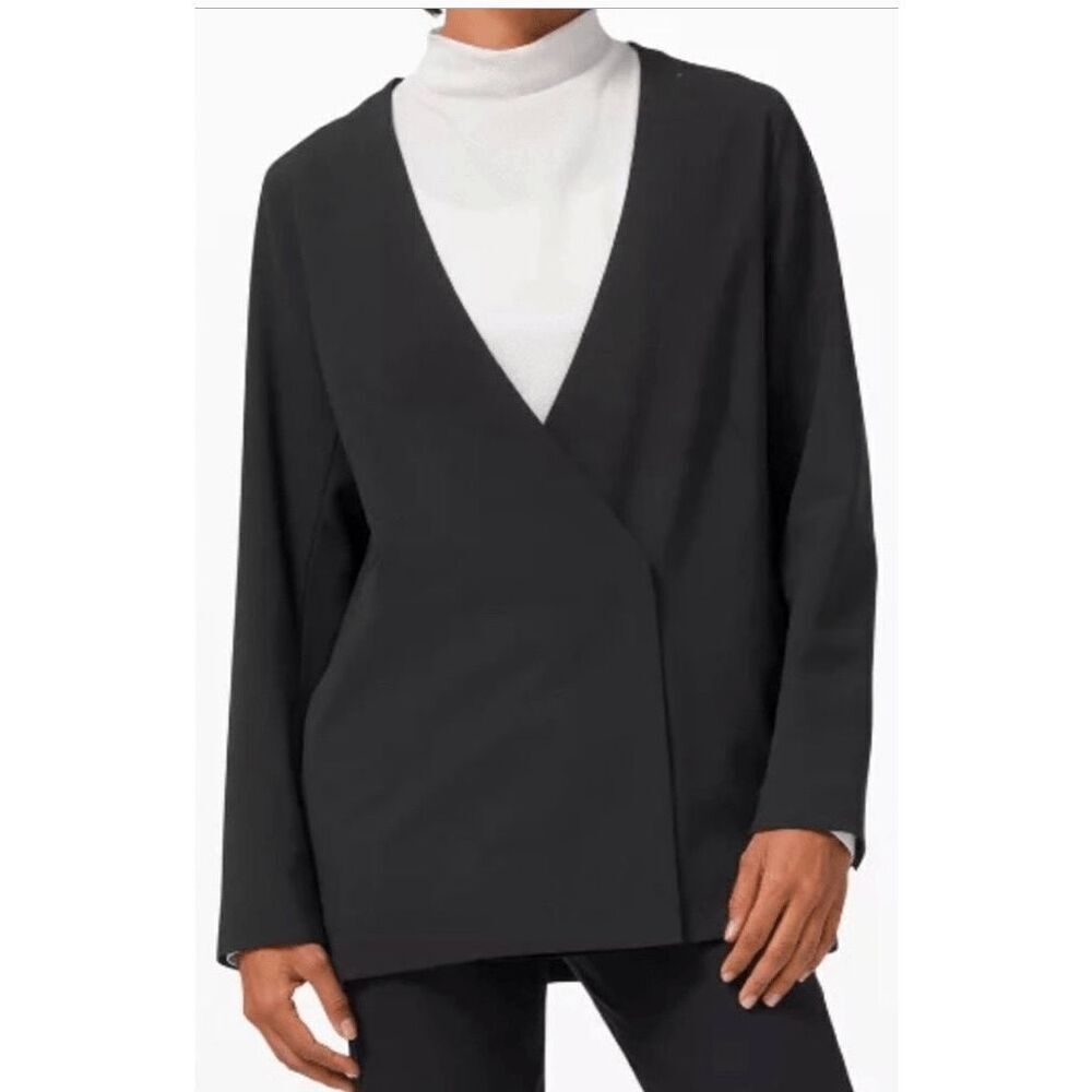 LULULEMON LAB SAMAT BLACK OVERSIZE wool bld LINED BLAZER JACKER sz 4 SOLD OUT